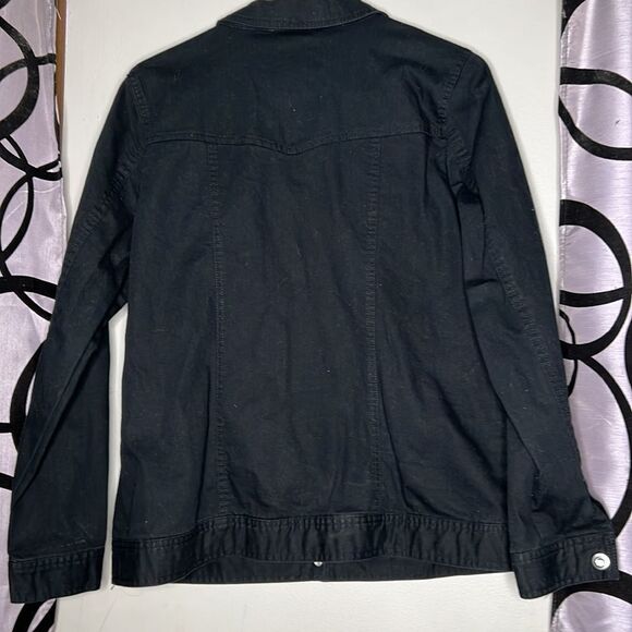 Denim & Company black denim jacket with Rhinestone buttons size medium - Picture 7 of 8